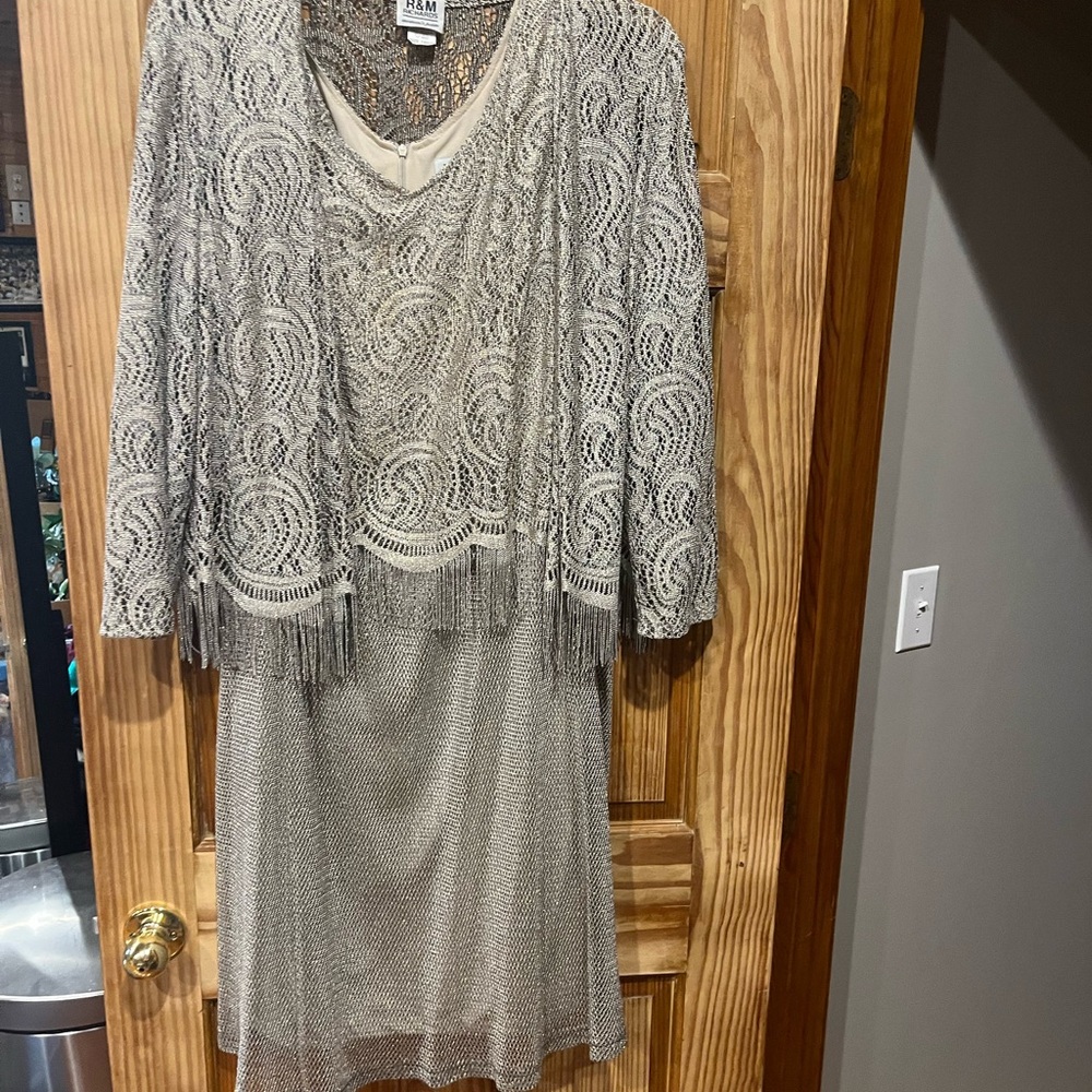 R & M Richards Metallic Lace Long Sleeve Dress, wedding dress